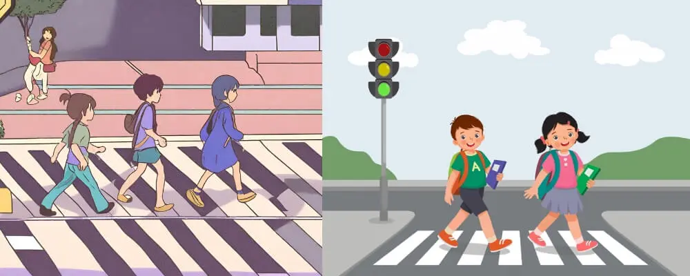 Pedestrian Safety Rules and Tips. Safe and Unsafe Street Crossing